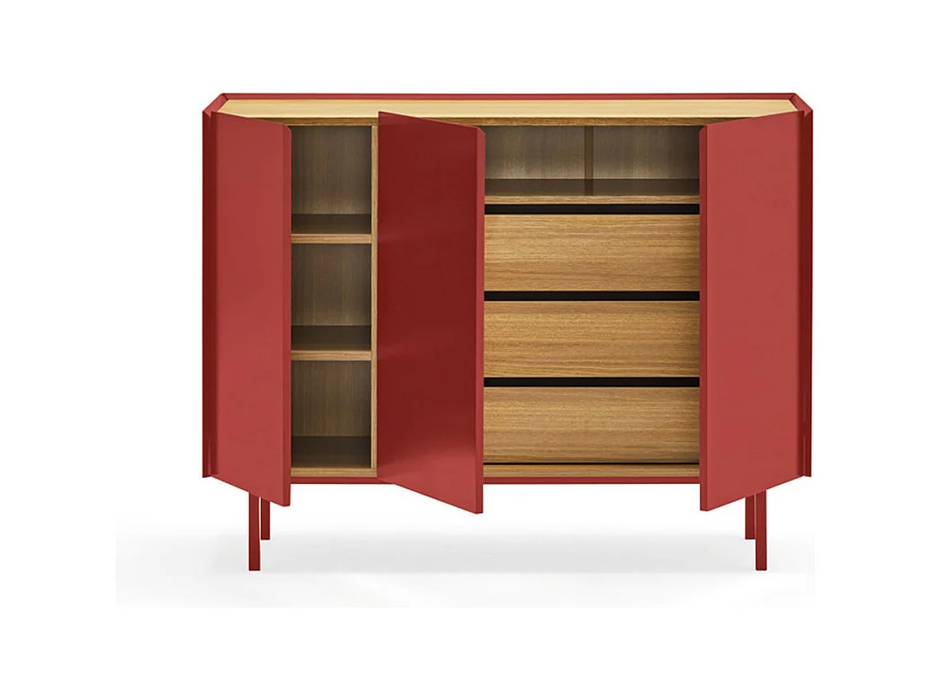 Arista - Buffet en bois 3 portes 3 tiroirs L110cm : Couleur - Rouge