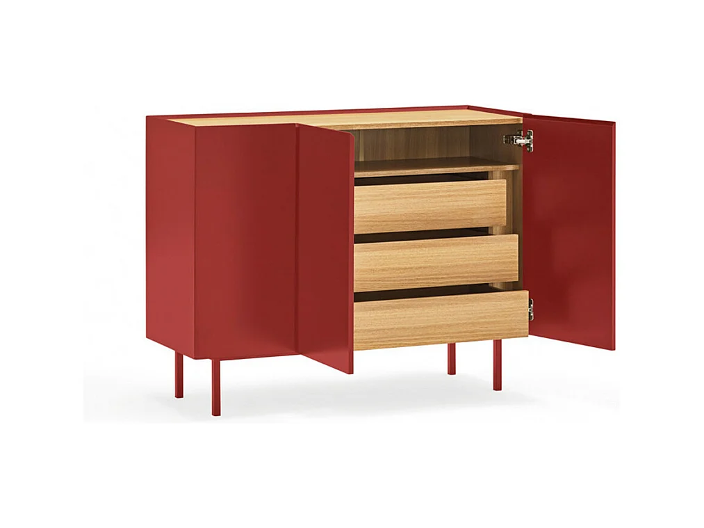 Arista - Buffet en bois 3 portes 3 tiroirs L110cm : Couleur - Rouge