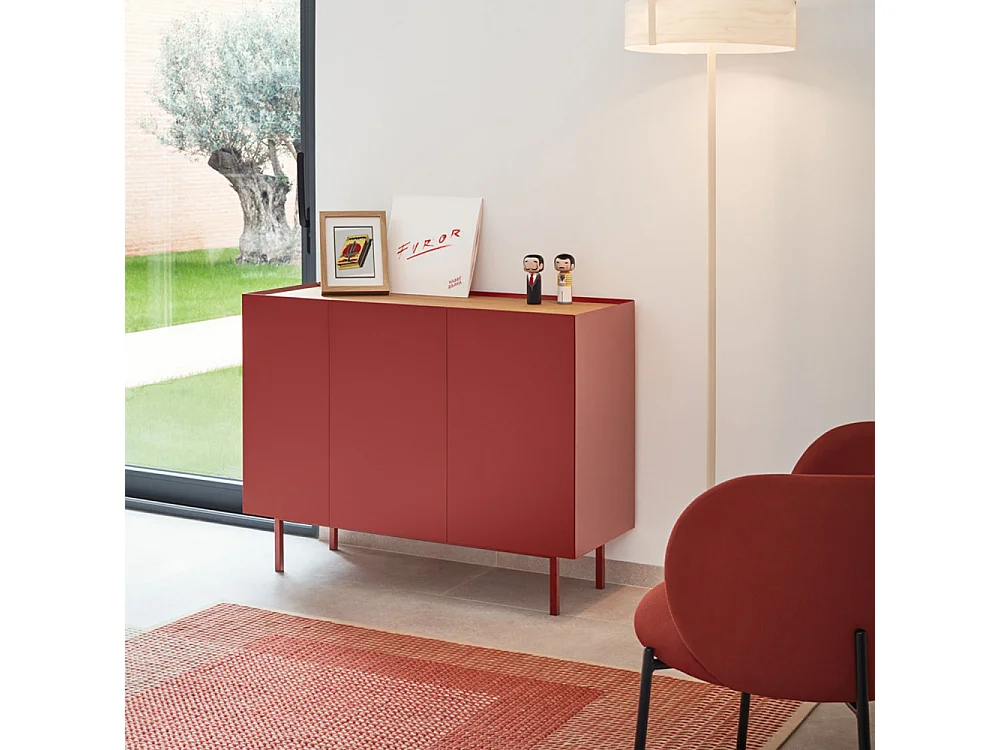 Arista - Buffet en bois 3 portes 3 tiroirs L110cm : Couleur - Rouge