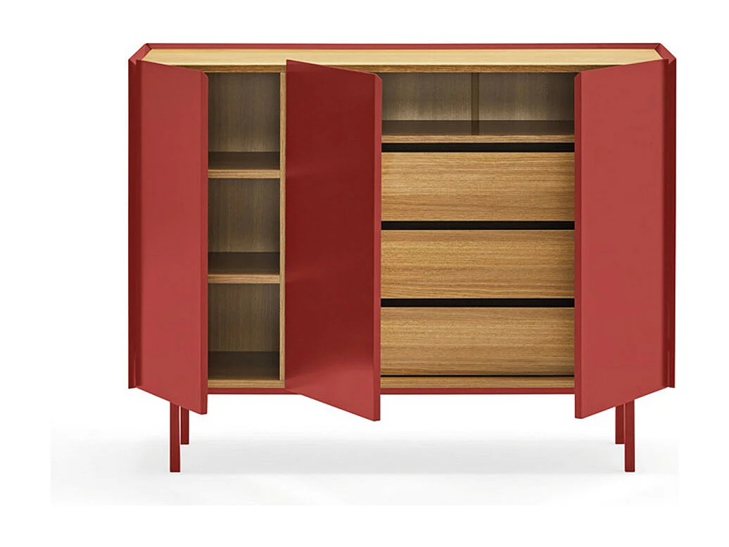 Arista - Buffet en bois 3 portes 3 tiroirs L110cm : Couleur - Rouge