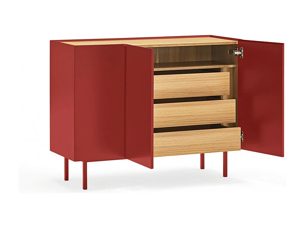Arista - Buffet en bois 3 portes 3 tiroirs L110cm : Couleur - Rouge