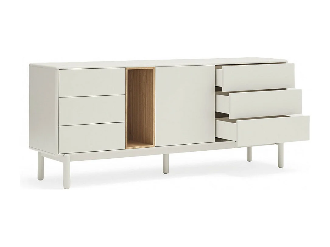 Corvo - Buffet 1 porte 6 tiroirs en bois L180cm : Couleur - Blanc