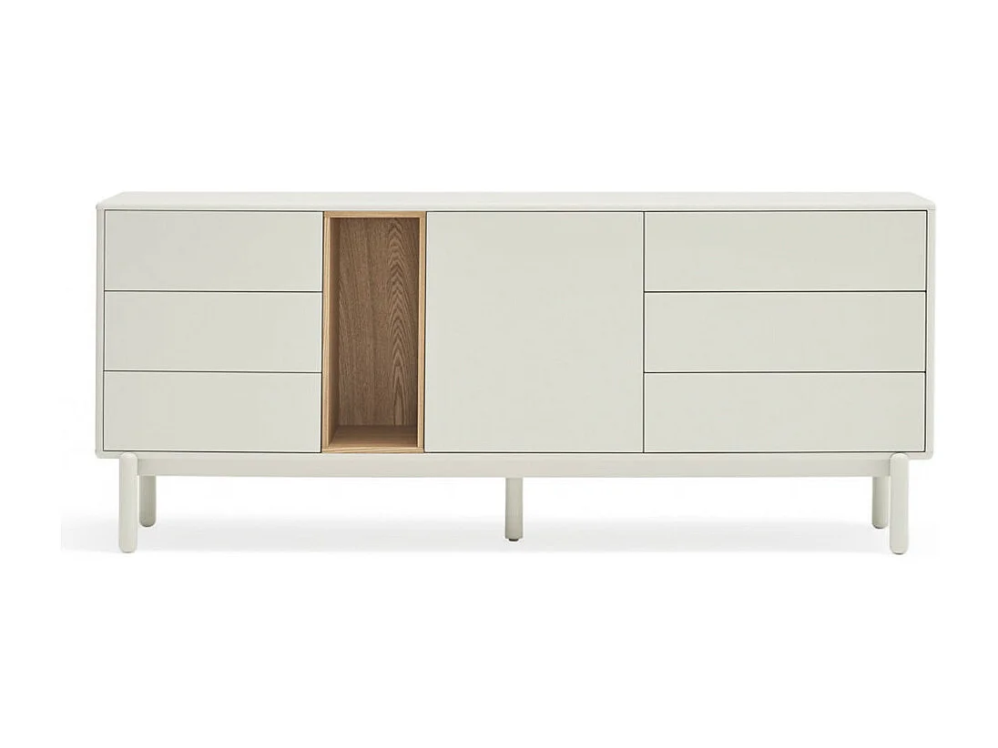 Corvo - Buffet 1 porte 6 tiroirs en bois L180cm : Couleur - Blanc