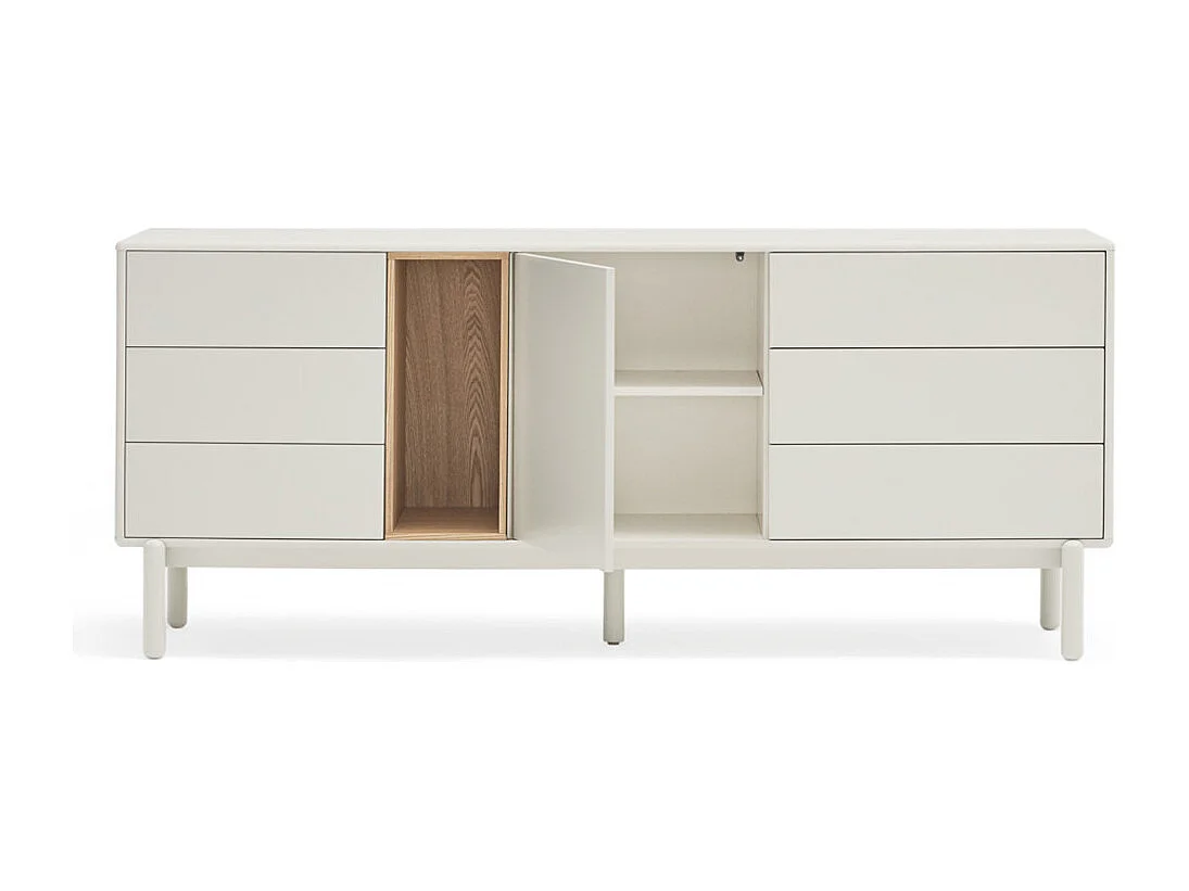 Corvo - Buffet 1 porte 6 tiroirs en bois L180cm : Couleur - Blanc