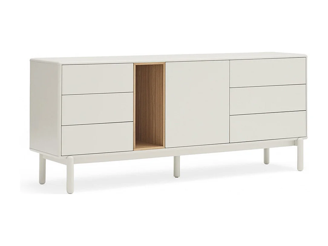 Corvo - Buffet 1 porte 6 tiroirs en bois L180cm : Couleur - Blanc