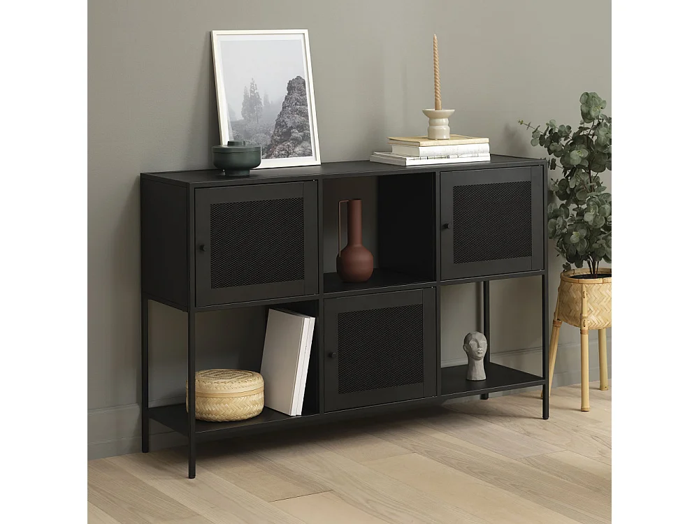 Abel - Buffet 3 portes, 3 niches en métal L120cm : Couleur - Noir