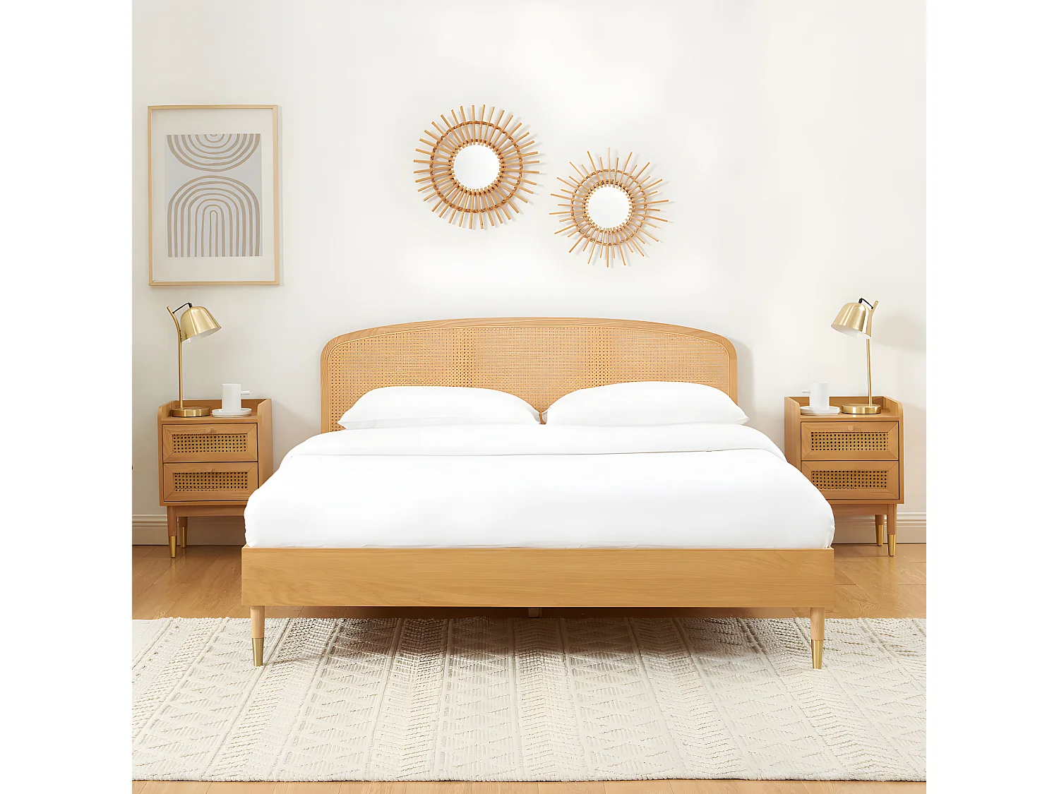 Bombong - Lit en bois et cannage 160x200cm - Bois clair