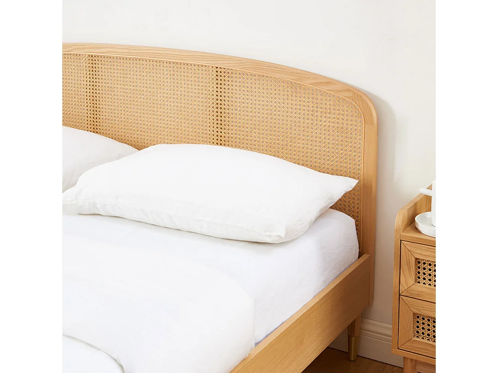 Bombong - Lit en bois et cannage 160x200cm - Bois clair