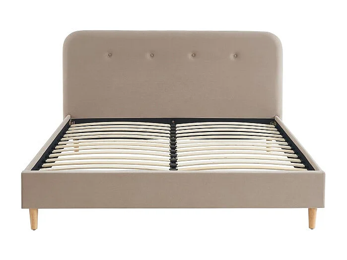 Lit double KNUT velours beige sable 160x200 sommier inclus