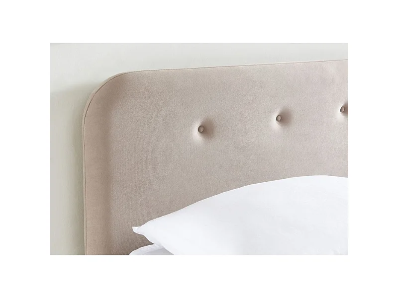 Lit double KNUT velours beige sable 160x200 sommier inclus