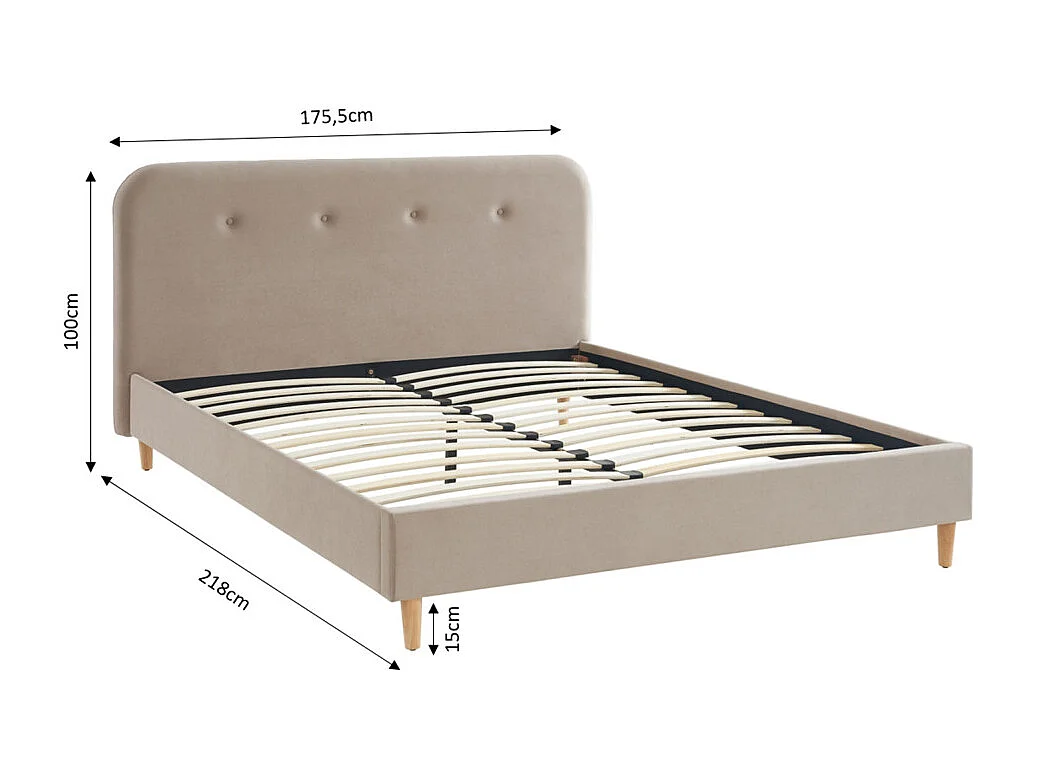 Lit double KNUT velours beige sable 160x200 sommier inclus