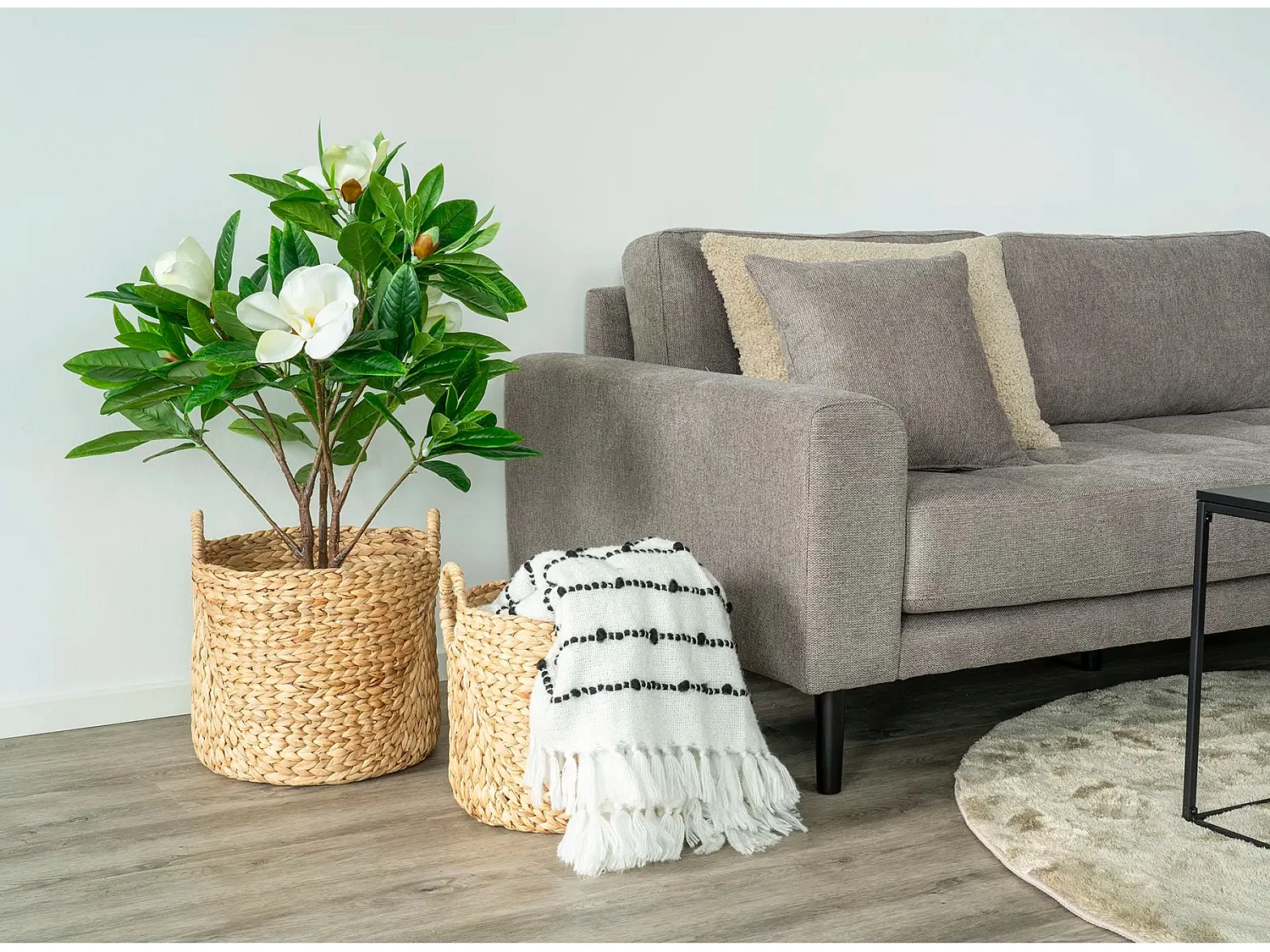 Lot de 2 paniers décoratifs ronds PASSO – Jacinthe d’eau naturelle