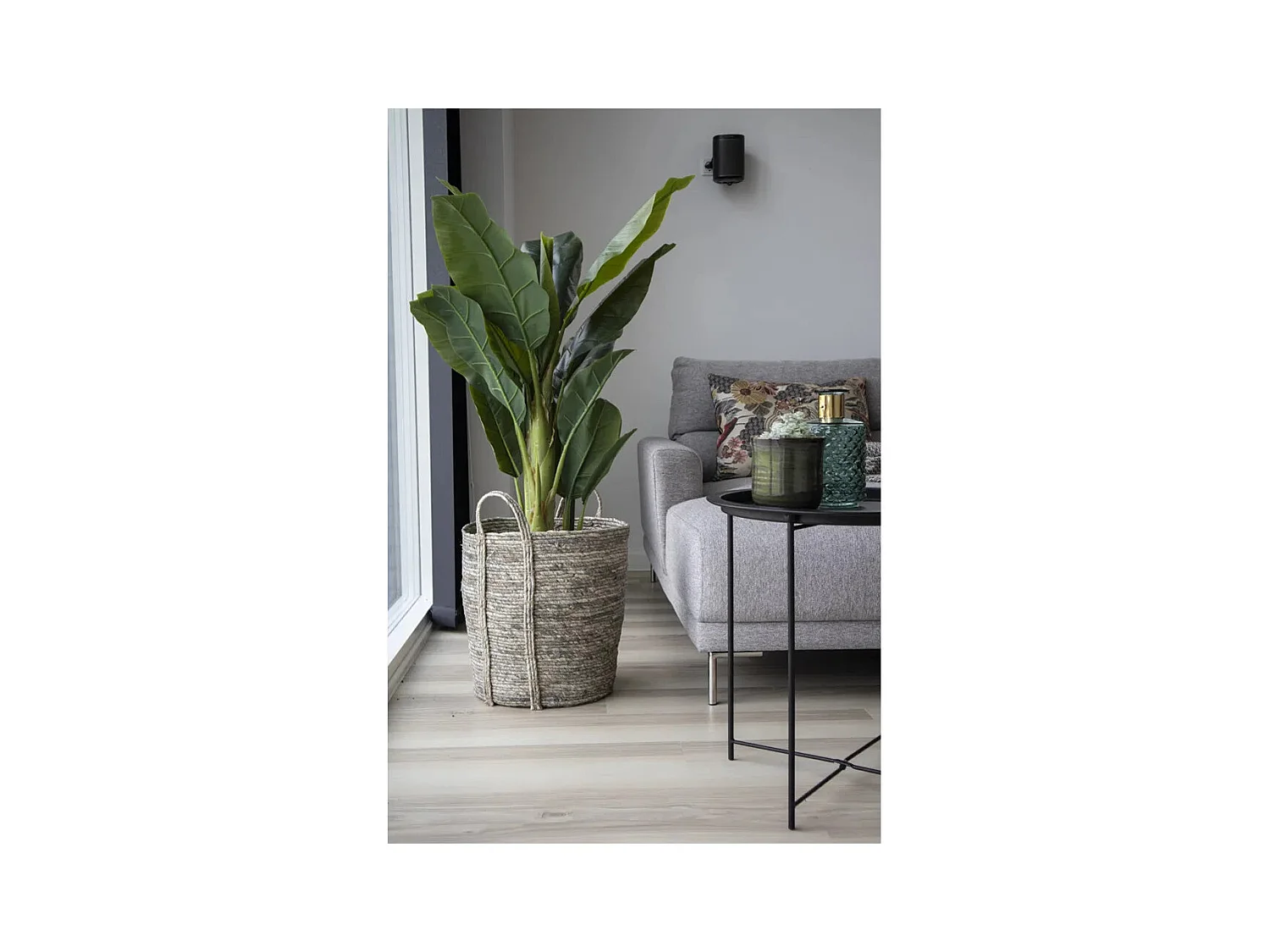 Panier de rangement rond UDINE – Feuille de maïs grise