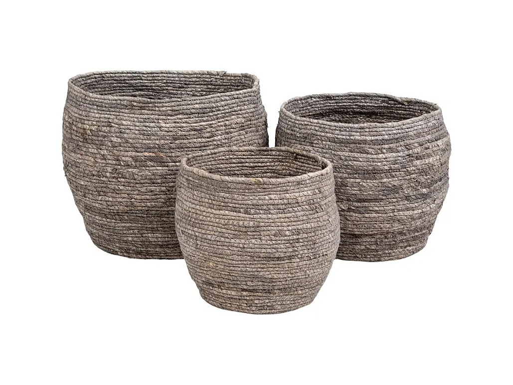 Lot de 3 paniers en feuilles de maïs TIVOLI – Gris naturel