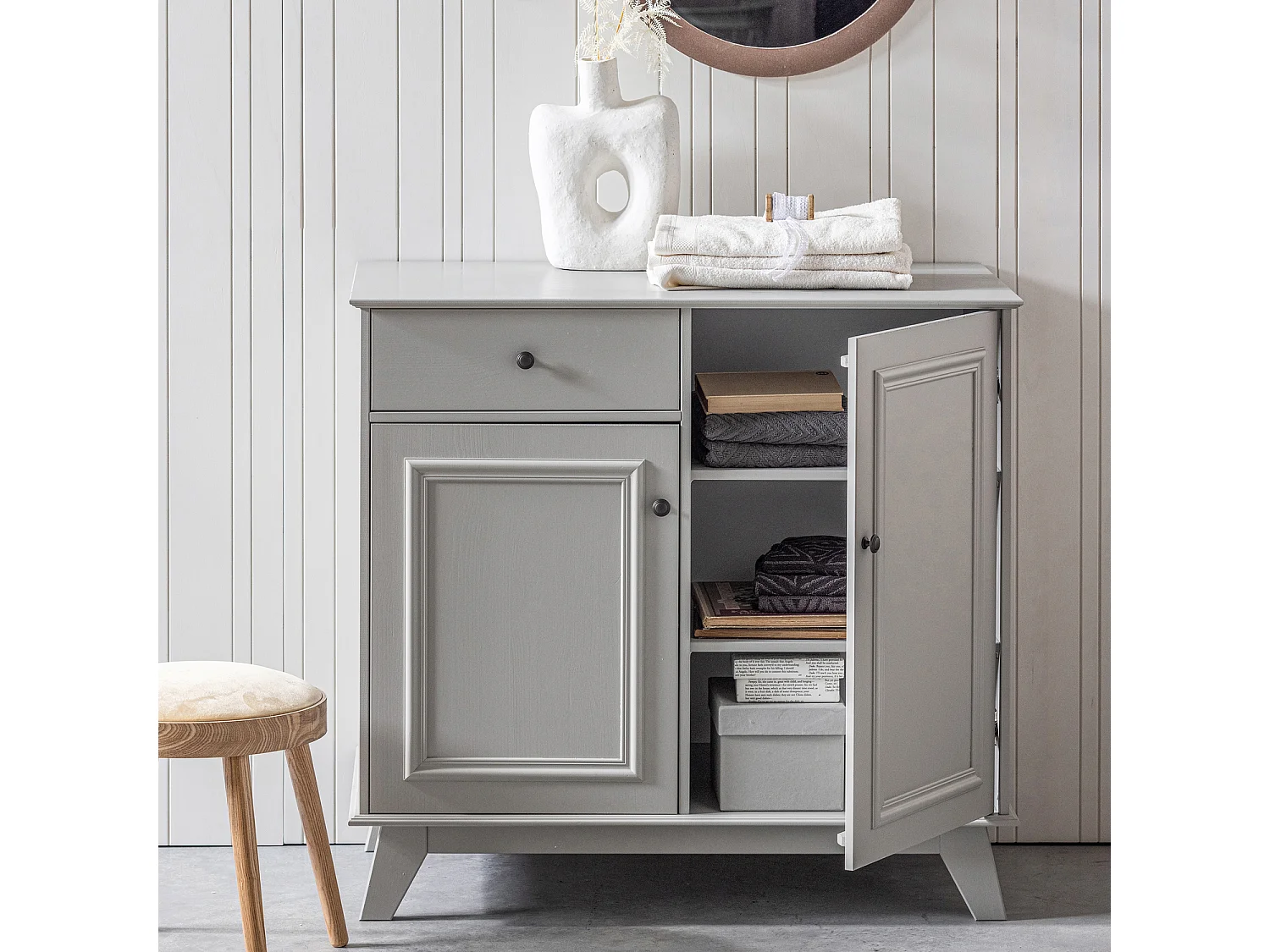 Armoire de rangement 2 portes et 1 tiroirs en pin LILY