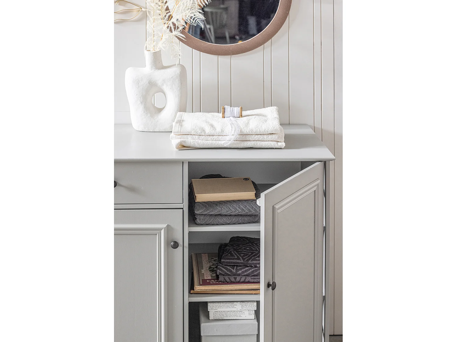 Armoire de rangement 2 portes et 1 tiroirs en pin LILY