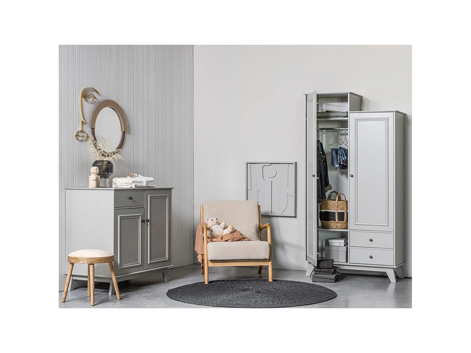 Armoire de rangement 2 portes et 1 tiroirs en pin LILY