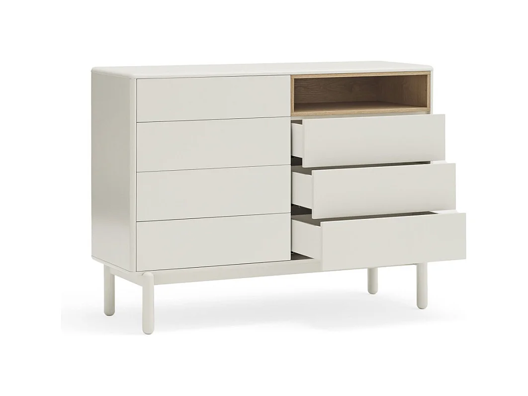 Corvo - Commode 7 tiroirs 1 niche en bois L120xH90cm - Blanc
