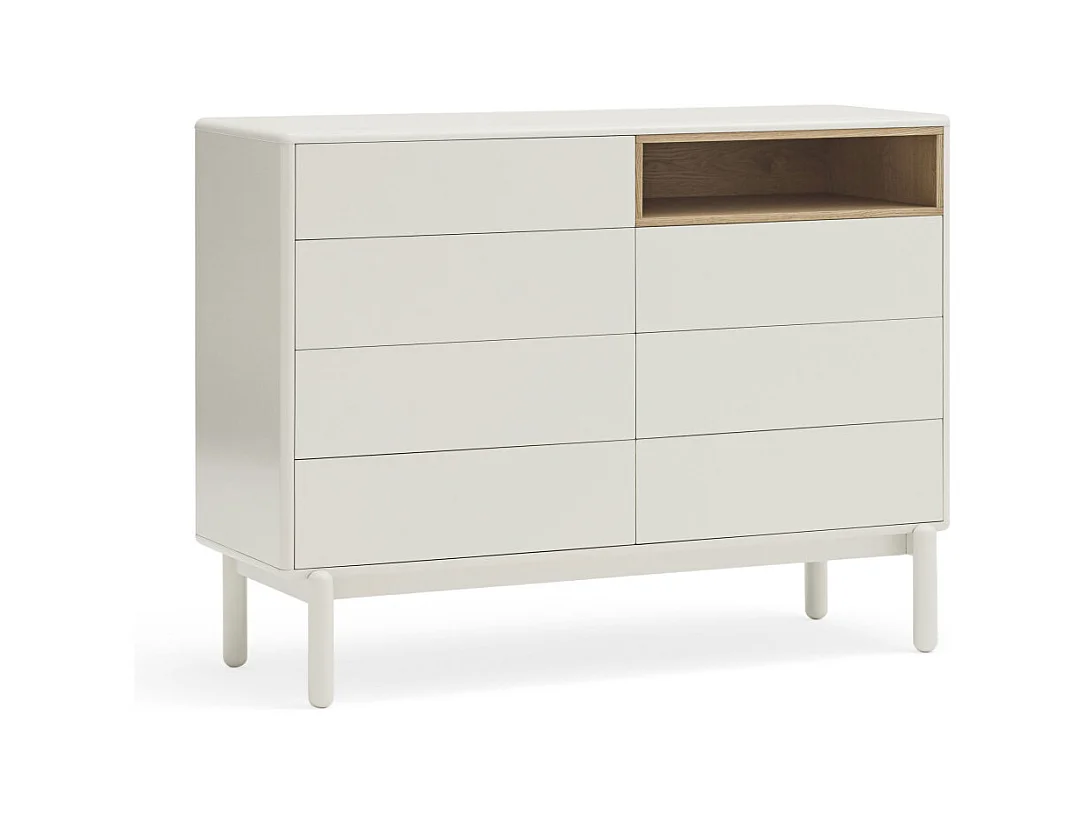 Corvo - Commode 7 tiroirs 1 niche en bois L120xH90cm - Blanc