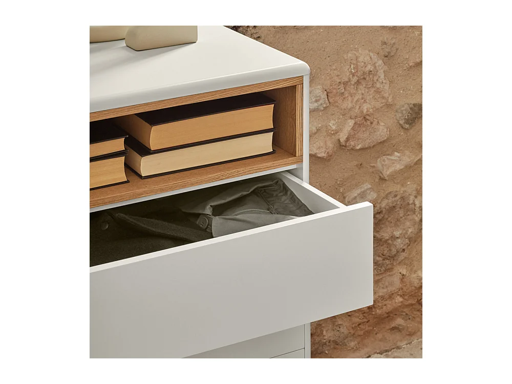 Corvo - Commode 7 tiroirs 1 niche en bois L120xH90cm - Blanc