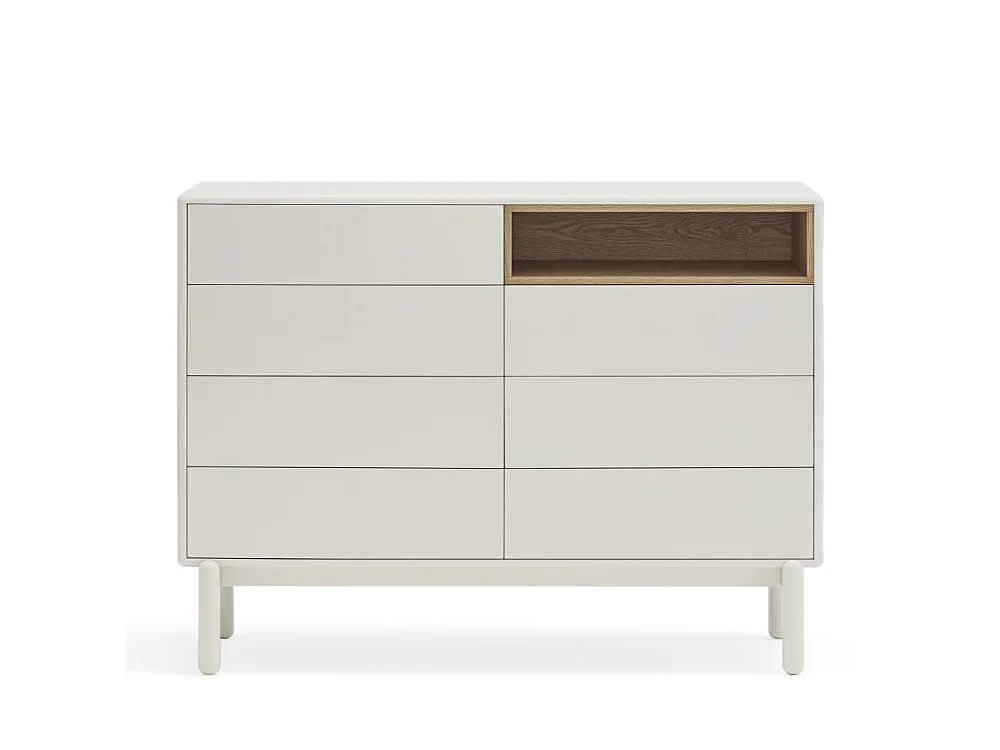 Corvo - Commode 7 tiroirs 1 niche en bois L120xH90cm - Blanc
