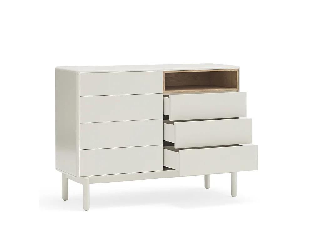 Corvo - Commode 7 tiroirs 1 niche en bois L120xH90cm - Blanc