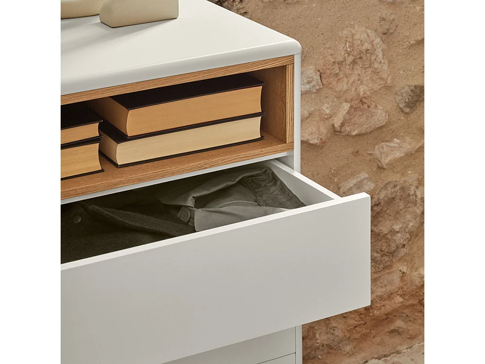 Corvo - Commode 7 tiroirs 1 niche en bois L120xH90cm - Blanc