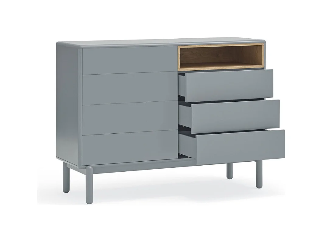 Corvo - Commode 7 tiroirs 1 niche en bois L120xH90cm - Gris clair