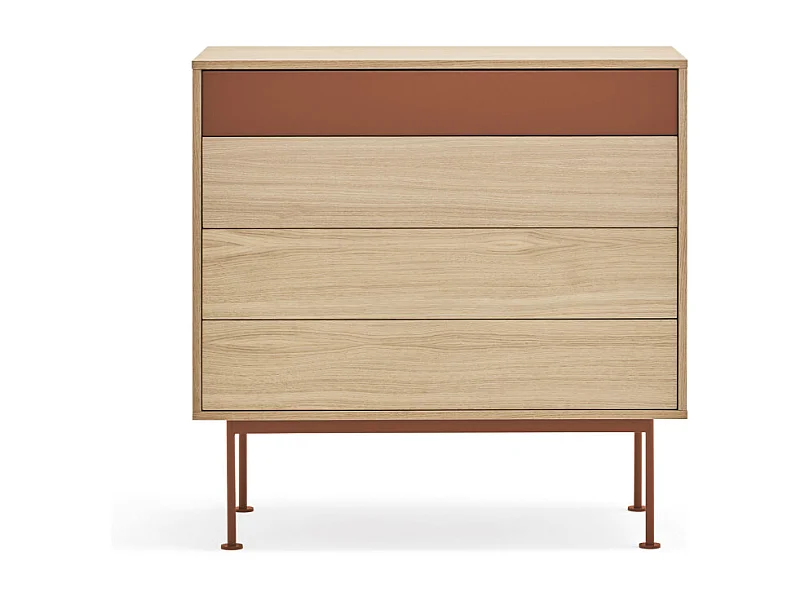 Yoko - Commode 4 tiroirs en bois L90xH45cm - Rouge brique