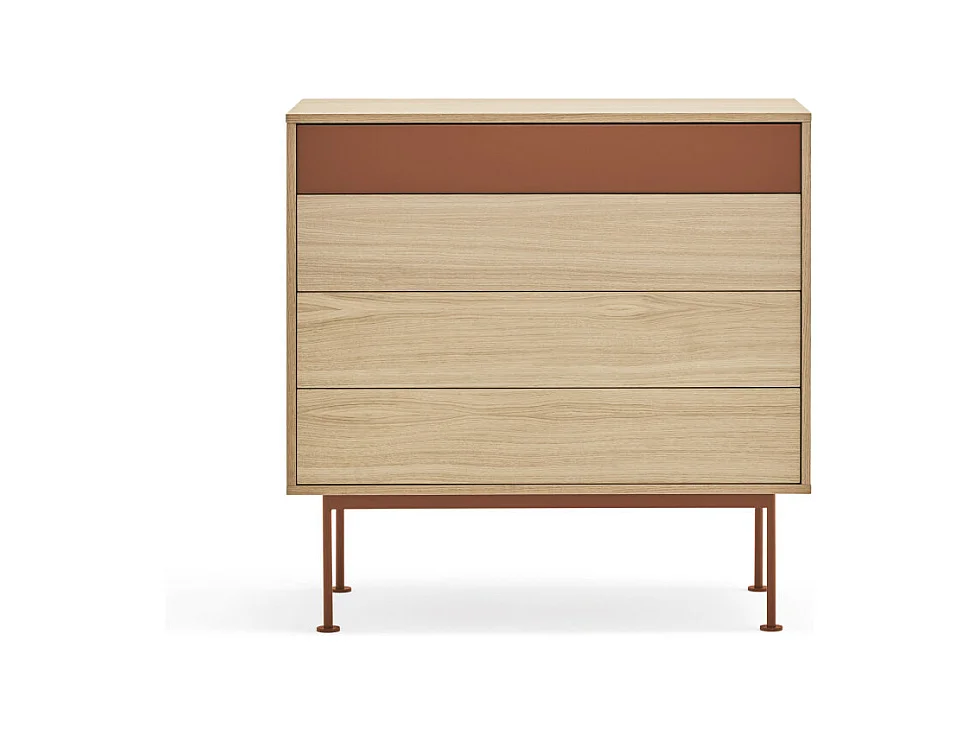 Yoko - Commode 4 tiroirs en bois L90xH45cm - Rouge brique