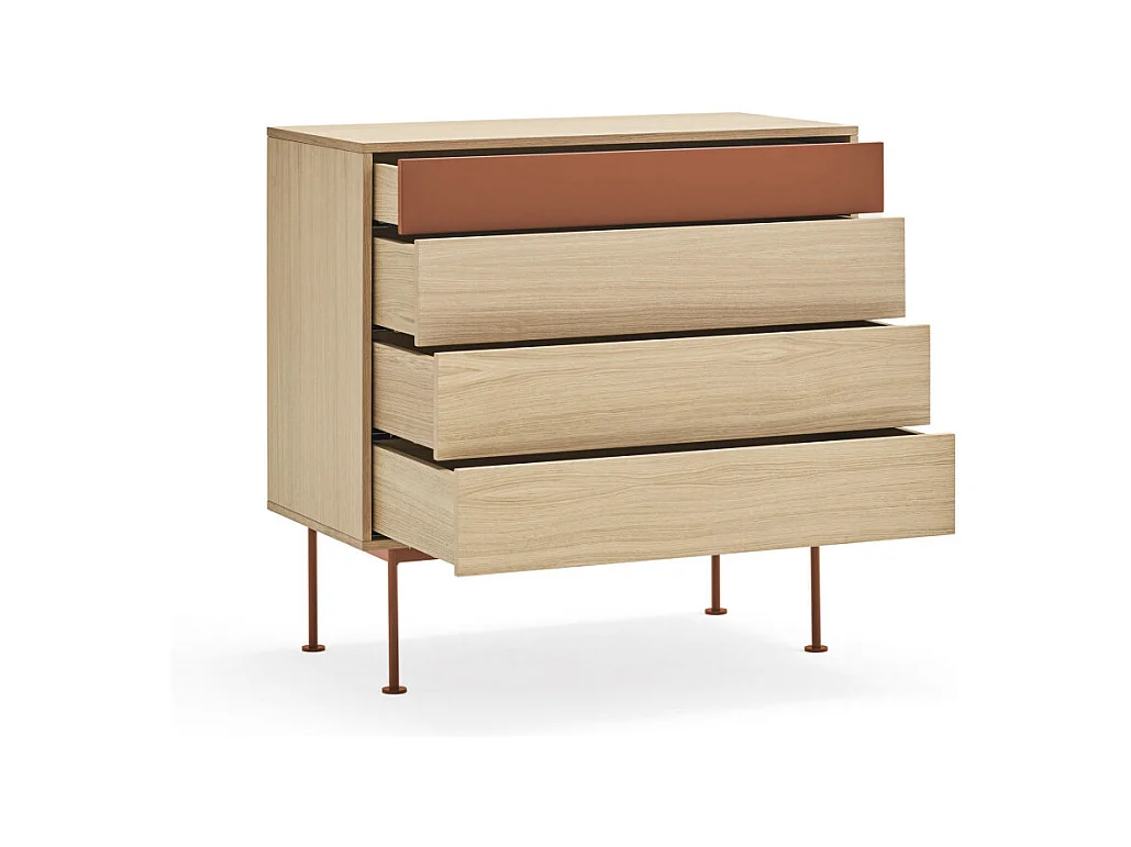 Yoko - Commode 4 tiroirs en bois L90xH45cm - Rouge brique