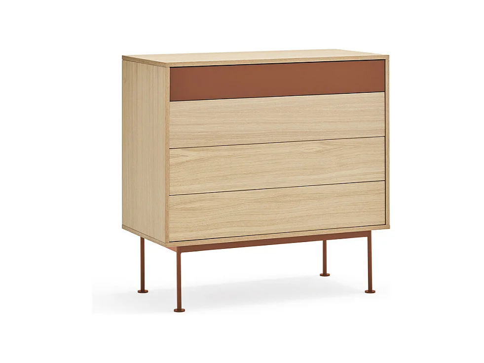 Yoko - Commode 4 tiroirs en bois L90xH45cm - Rouge brique