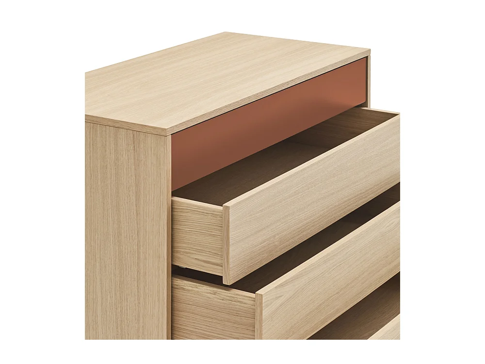 Yoko - Commode 4 tiroirs en bois L90xH45cm - Rouge brique