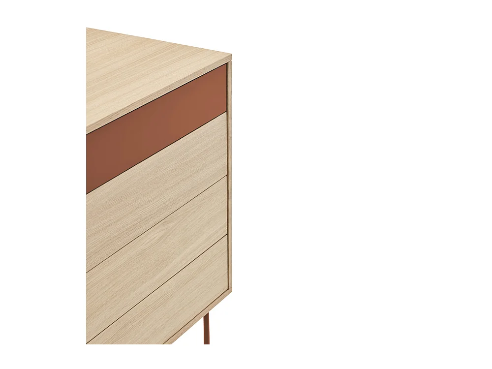 Yoko - Commode 4 tiroirs en bois L90xH45cm - Rouge brique