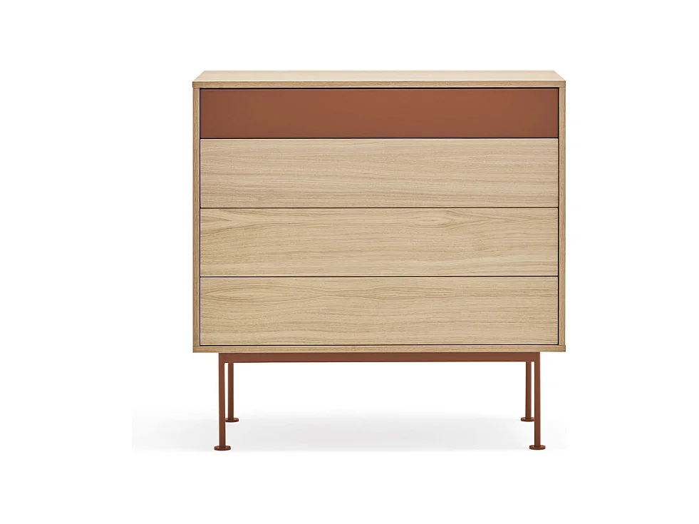 Yoko - Commode 4 tiroirs en bois L90xH45cm - Rouge brique
