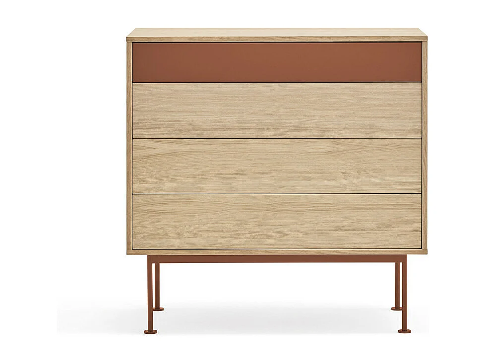Yoko - Commode 4 tiroirs en bois L90xH45cm - Rouge brique