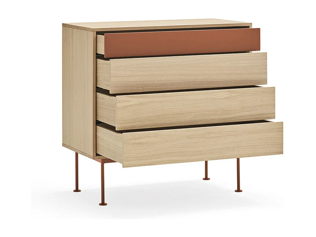 Yoko - Commode 4 tiroirs en bois L90xH45cm - Rouge brique