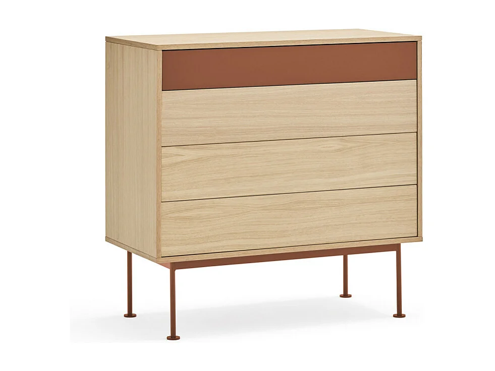 Yoko - Commode 4 tiroirs en bois L90xH45cm - Rouge brique