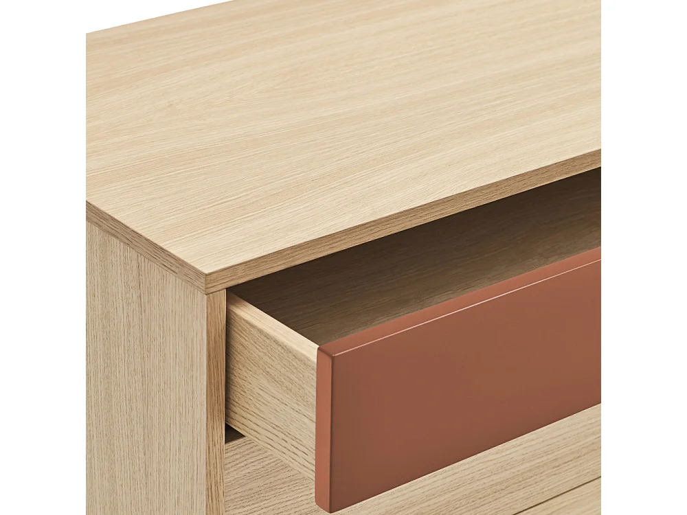 Yoko - Commode 4 tiroirs en bois L90xH45cm - Rouge brique