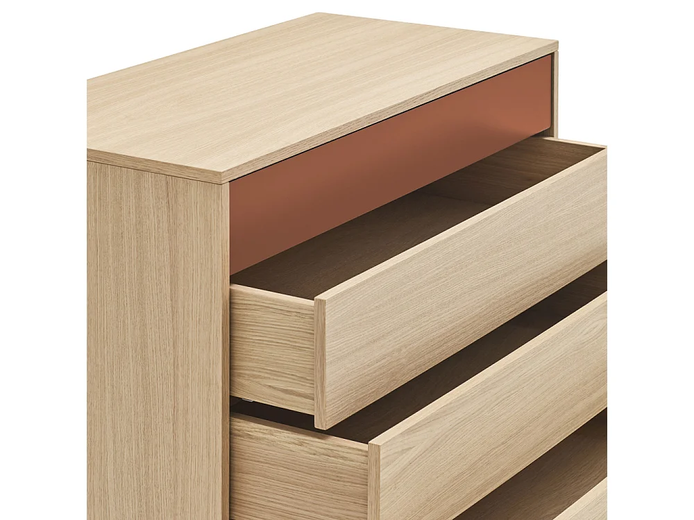 Yoko - Commode 4 tiroirs en bois L90xH45cm - Rouge brique