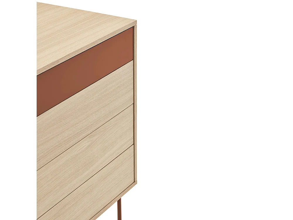 Yoko - Commode 4 tiroirs en bois L90xH45cm - Rouge brique