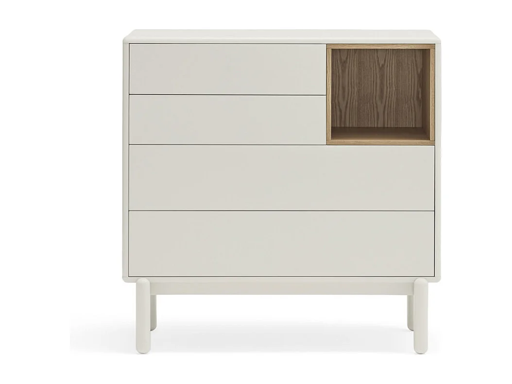 Corvo - Commode 4 tiroirs 1 niche en bois L90xH90cm - Blanc