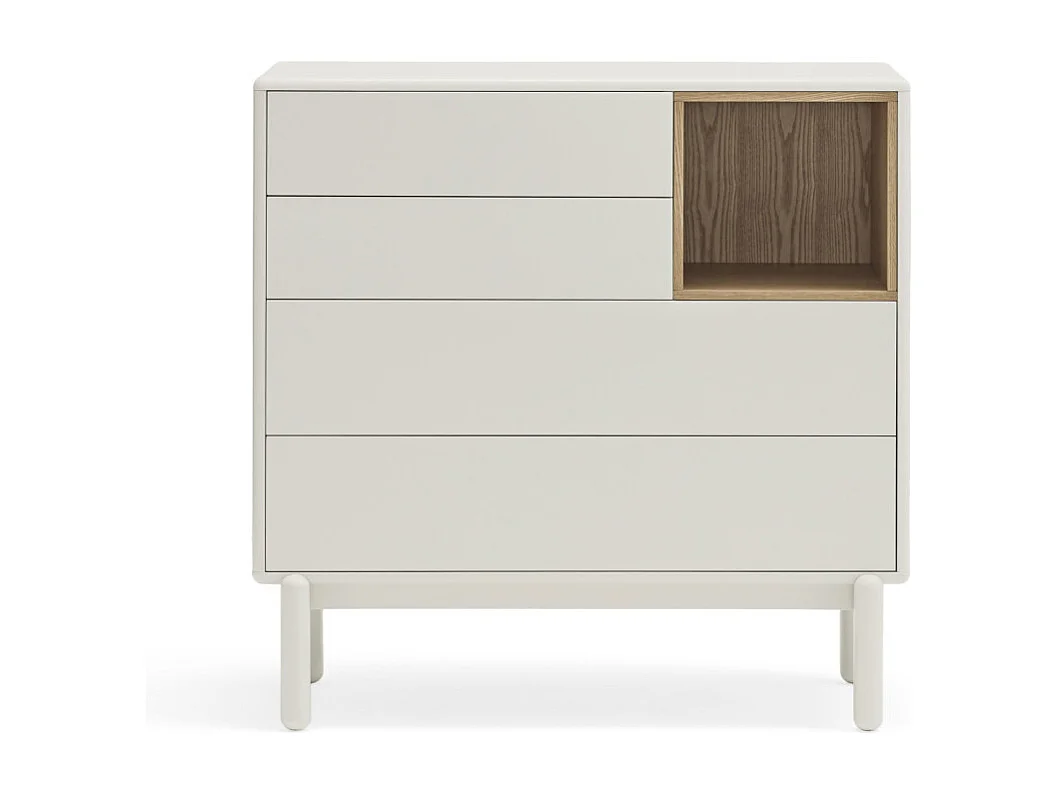 Corvo - Commode 4 tiroirs 1 niche en bois L90xH90cm - Blanc