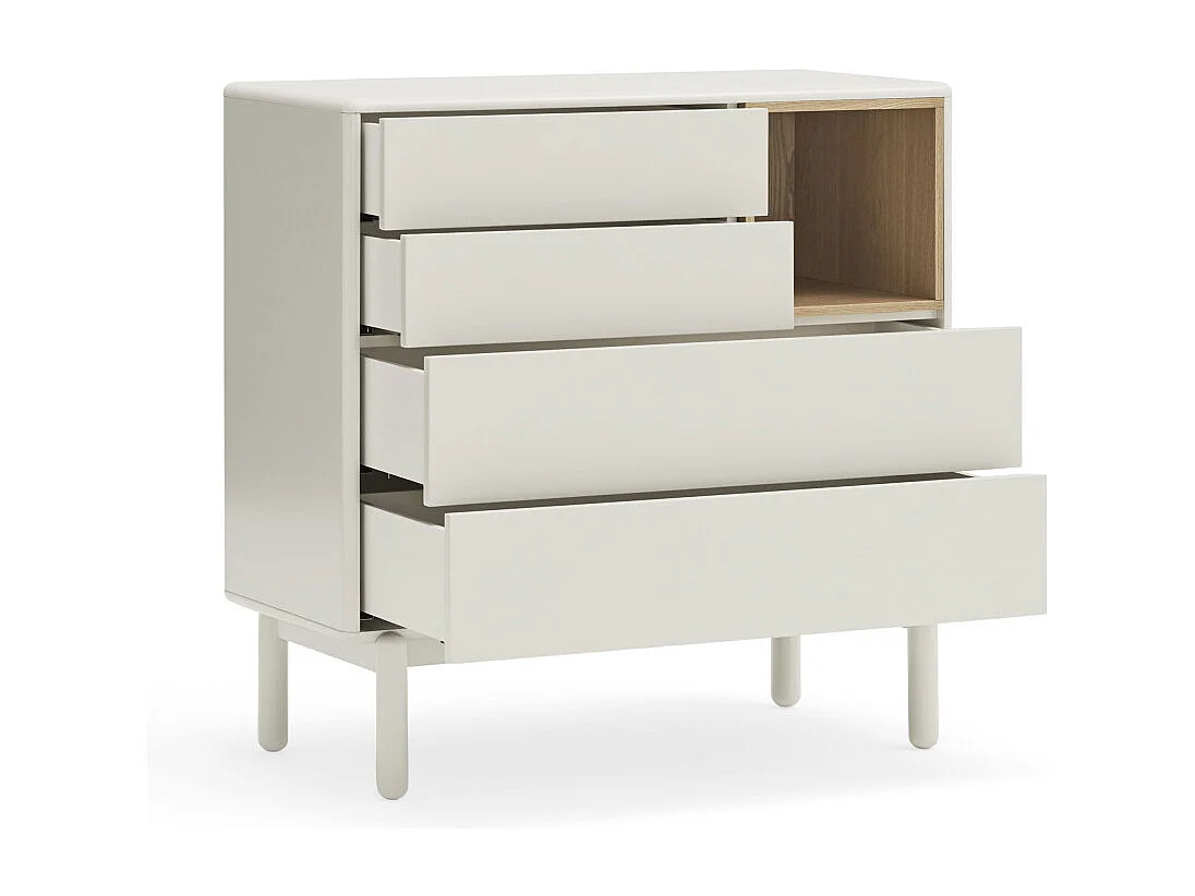 Corvo - Commode 4 tiroirs 1 niche en bois L90xH90cm - Blanc