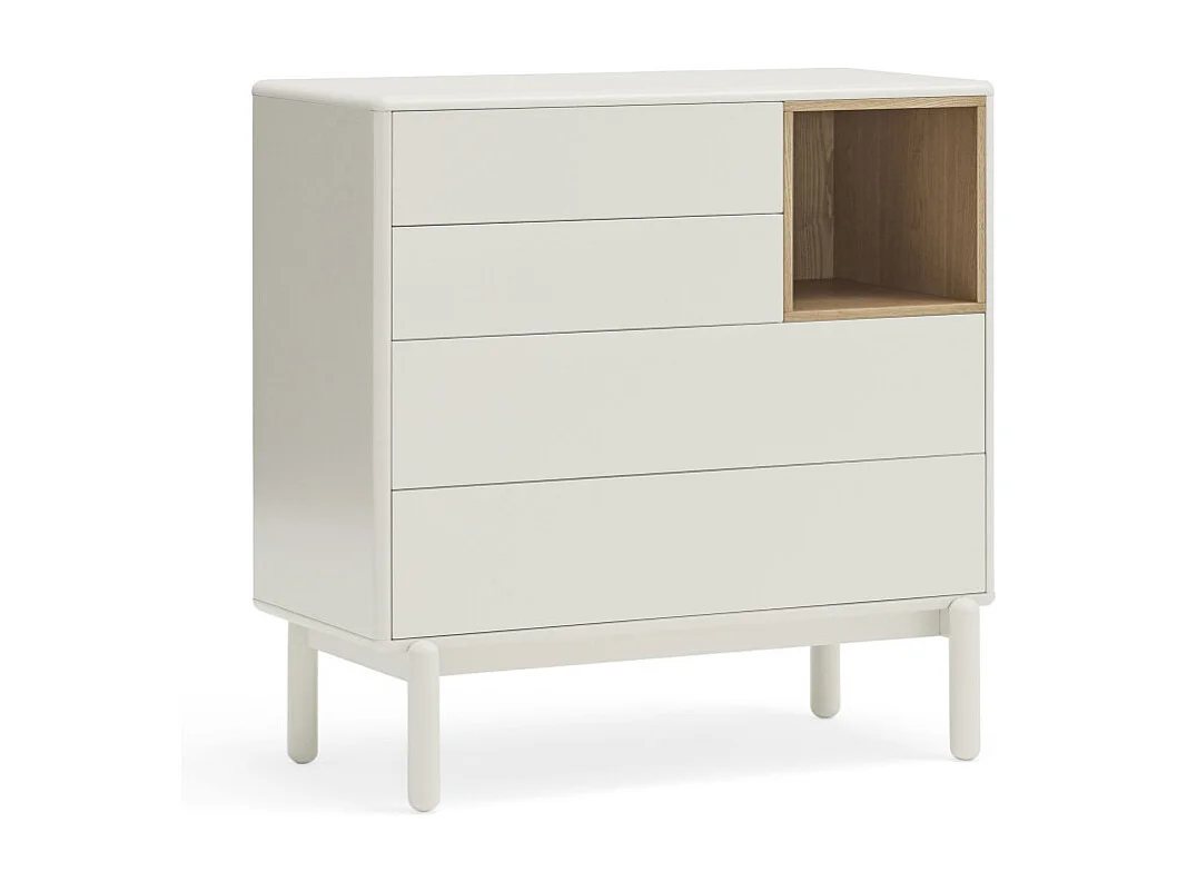 Corvo - Commode 4 tiroirs 1 niche en bois L90xH90cm - Blanc