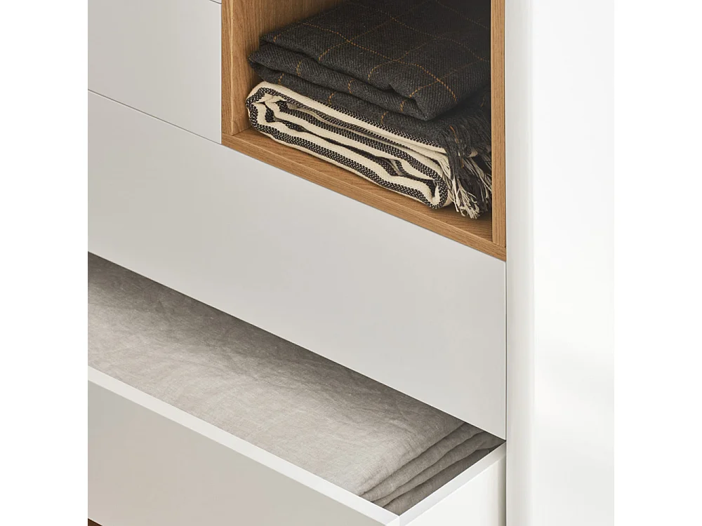 Corvo - Commode 4 tiroirs 1 niche en bois L90xH90cm - Blanc