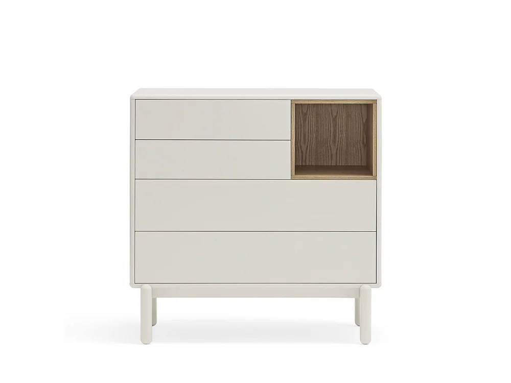 Corvo - Commode 4 tiroirs 1 niche en bois L90xH90cm - Blanc