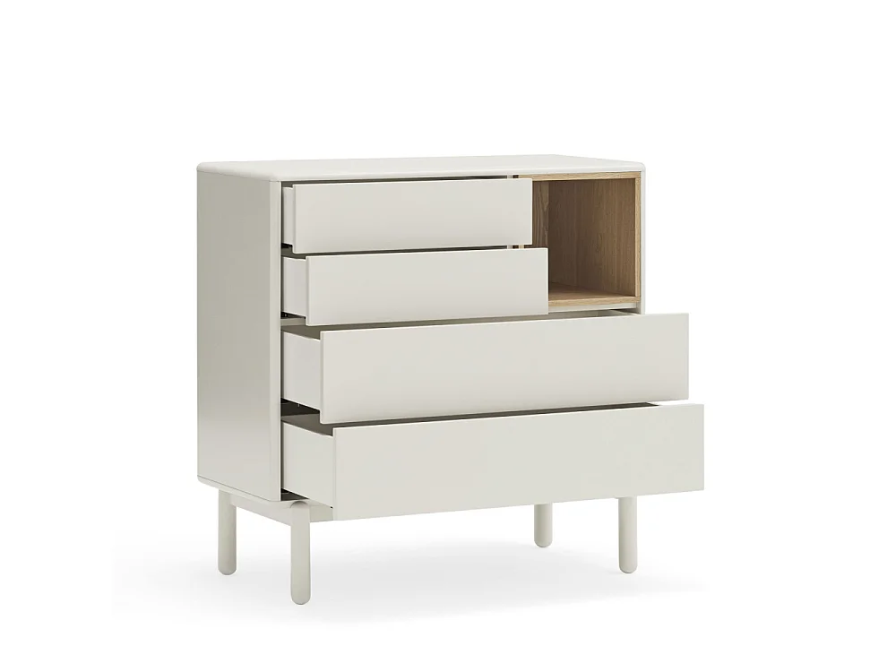 Corvo - Commode 4 tiroirs 1 niche en bois L90xH90cm - Blanc