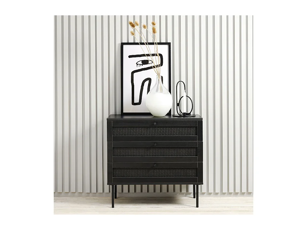 Rinto - Commode 3 tiroirs en bois et métal L80cm - Noir