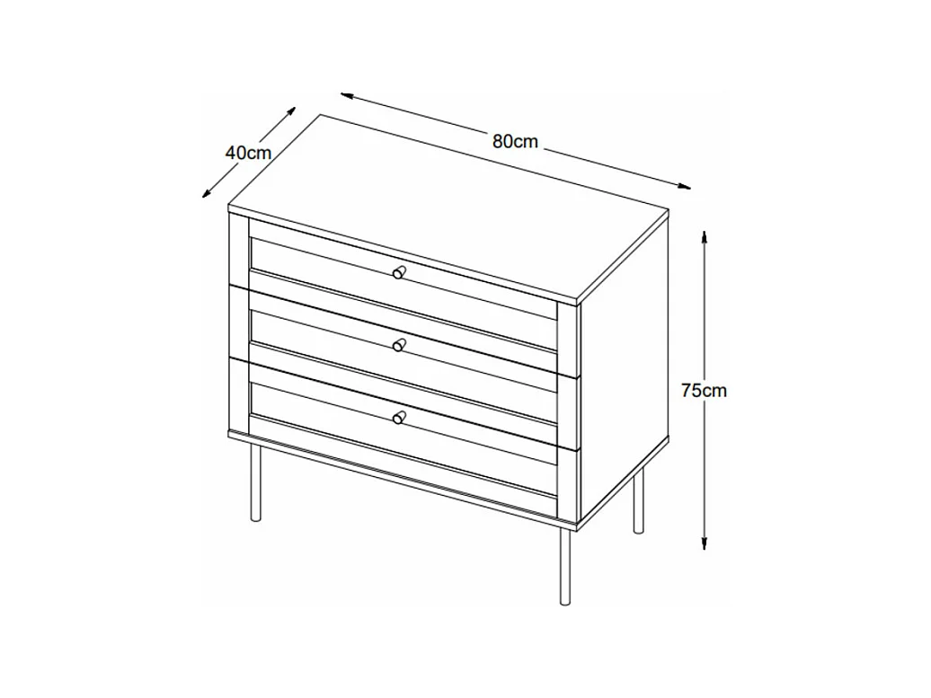 Rinto - Commode 3 tiroirs en bois et métal L80cm - Noir